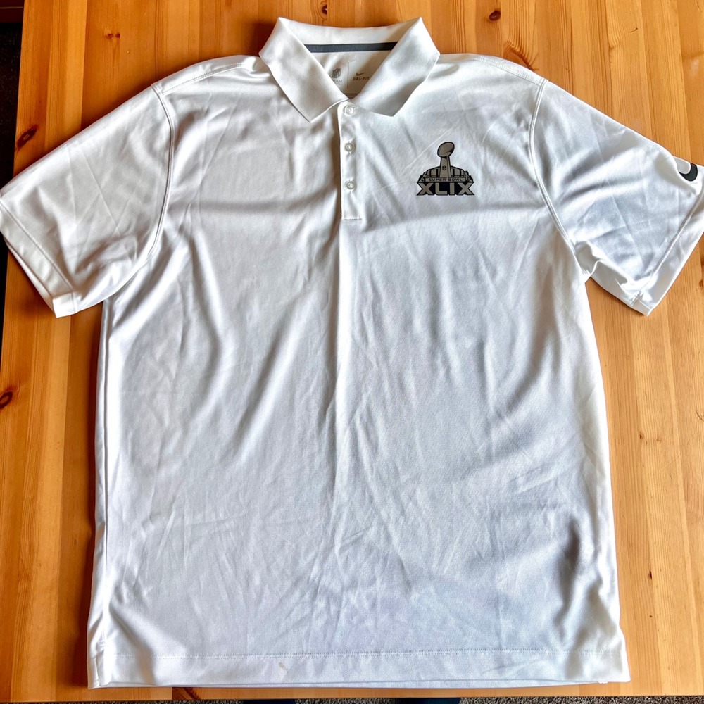 Nike Dri-FIT Mens Super Bowl XLIX Polo Shirt White Golf‎ Athletic XL 0395